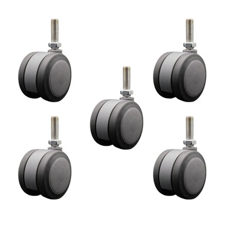 Service Caster 3'' Gray Heavy Duty Floor Safe Twin Wheel Caster 1/2'' Threaded Stem, 5PK SCC-TS02S75-TPR-GRY-121315-5